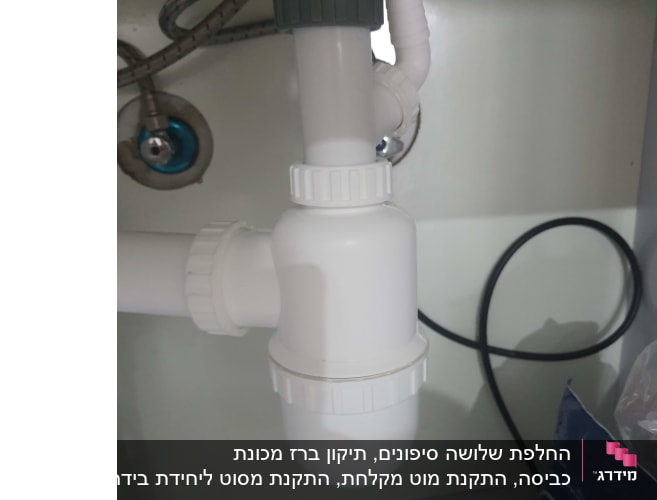צנרת פלסטיק מתחת לכיור עם חיבורים